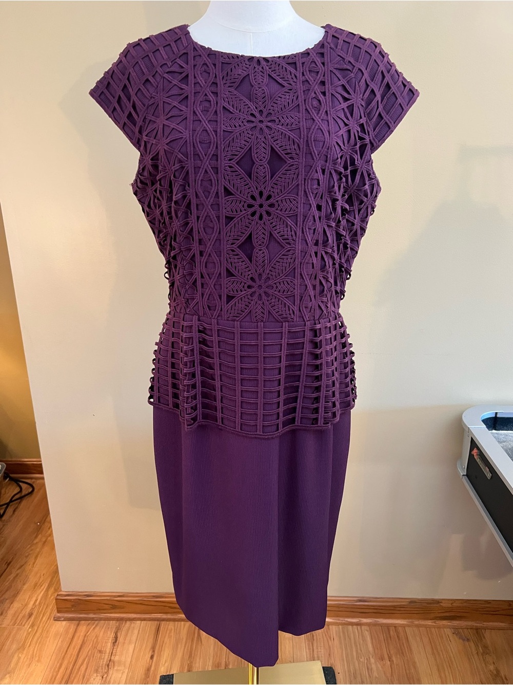 ANTONIO MELANI Plum Crochet-Overlay knee length Dress